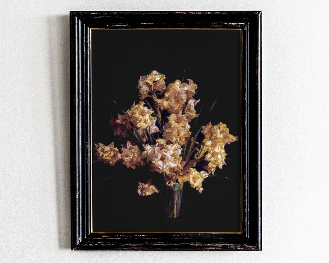 Moody Flower Painting Dark Academia Prints Light Decor Maximalist Wall Art Floral Print Victorian