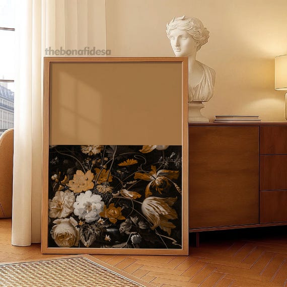 Moody Dark Floral Oil Painting Vintage Botanical Still Life Print