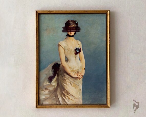 Classical Lady Cream Dress Dark Censor Bar Altered Portrait Poster