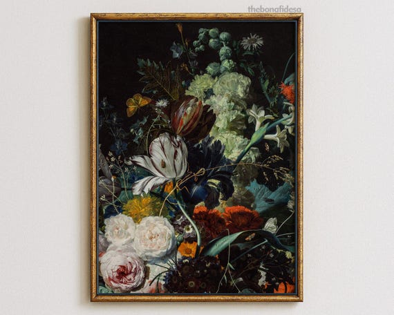 Still Life Painting Dark Academia Decor Cottage Core Antique Printvintage Artvictorian Flower Fine Artbotanical Print