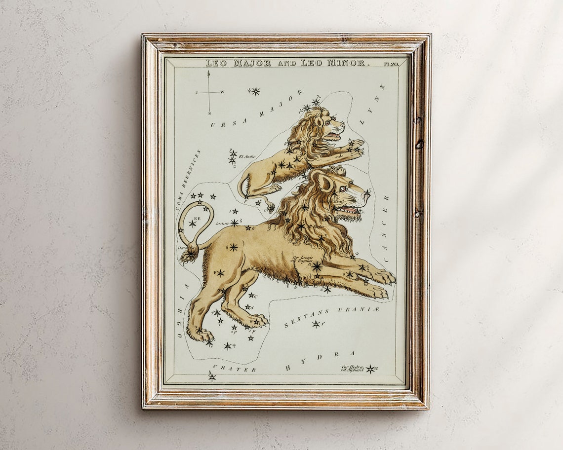 Leo Major And Leo Minor Vintage Constellation Star Map Poster