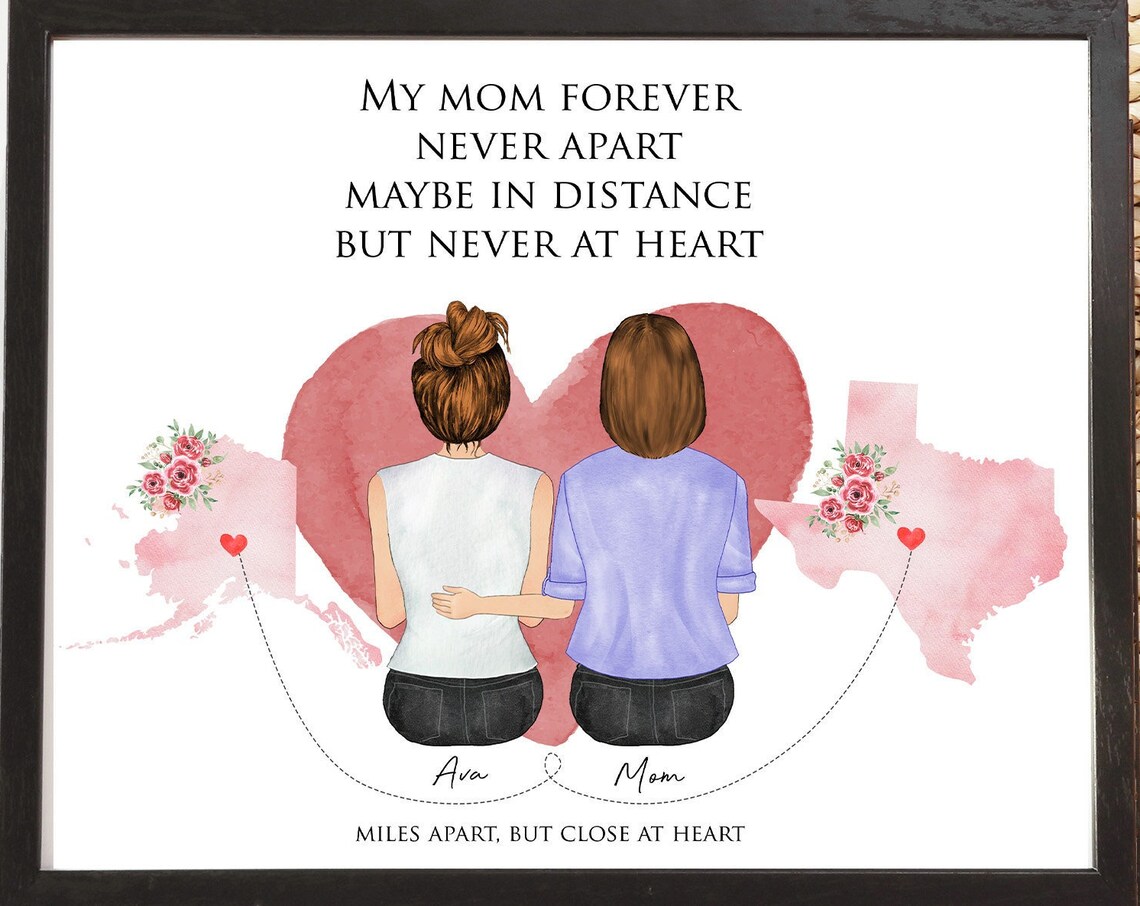 Mother and Daughter Long Distance Alaska to Texas Map Poster