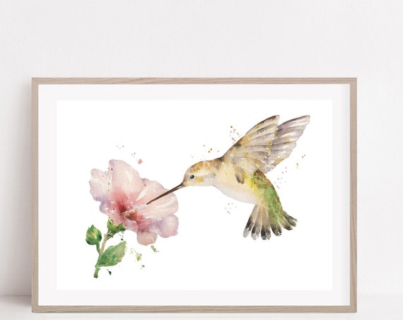 Birds Watercolor Art Hummingbird Wall Farmhouse Decor Nursery