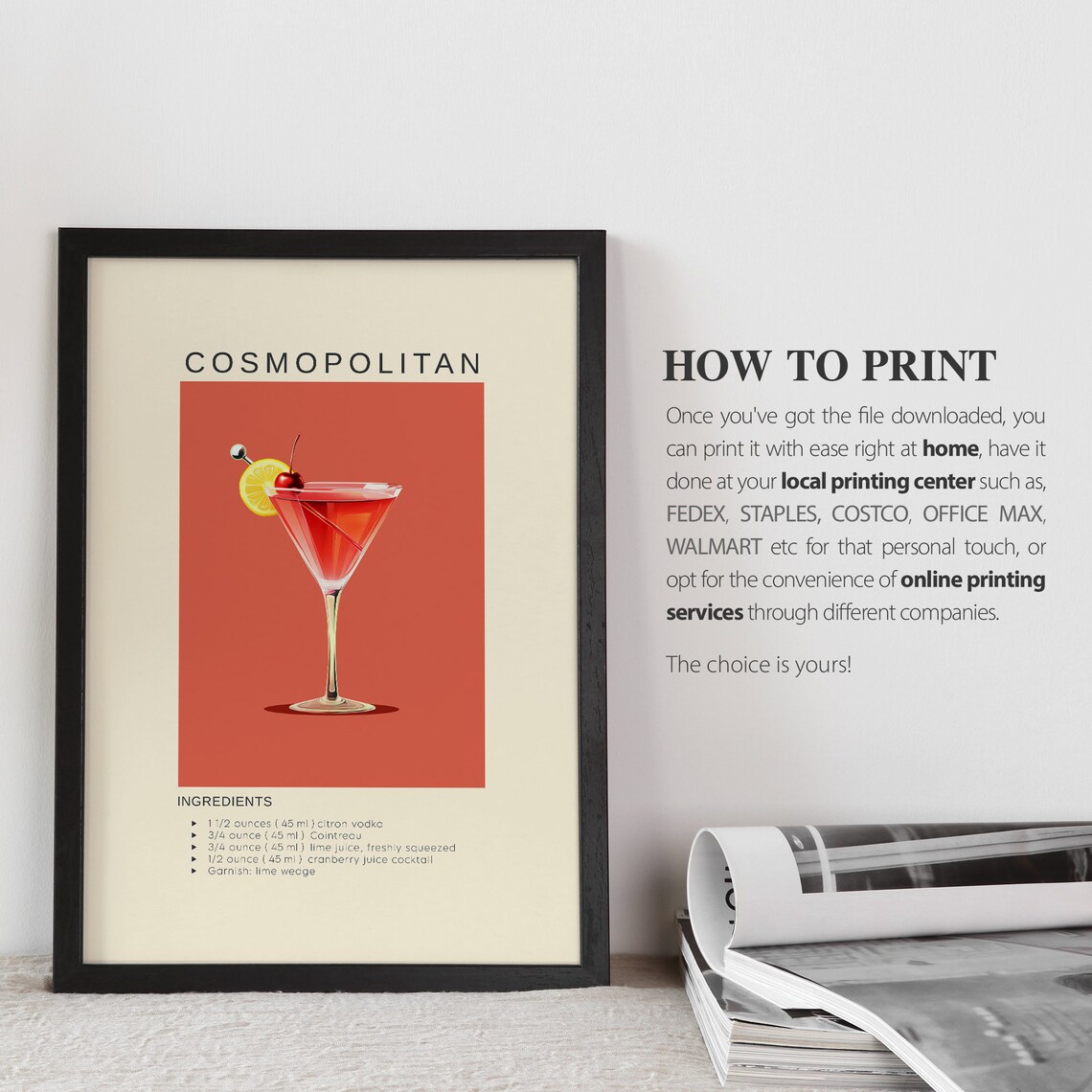 Cosmopolitan Cocktail Recipe Minimalist Bar Cart Decor Poster - Image 3