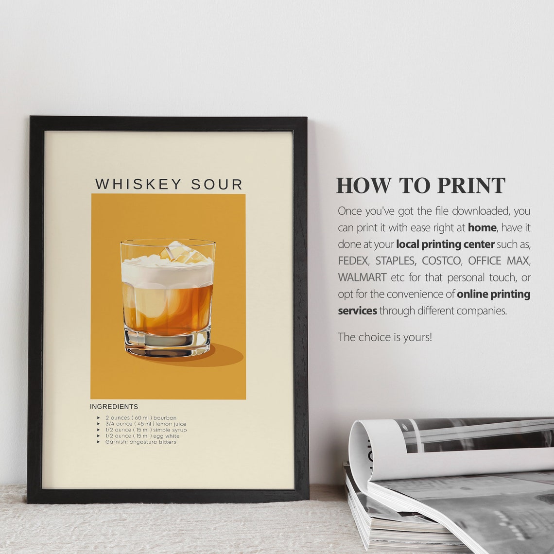 Whiskey Sour Bourbon Recipe Minimalist Bar Cart Decor Poster - Image 3