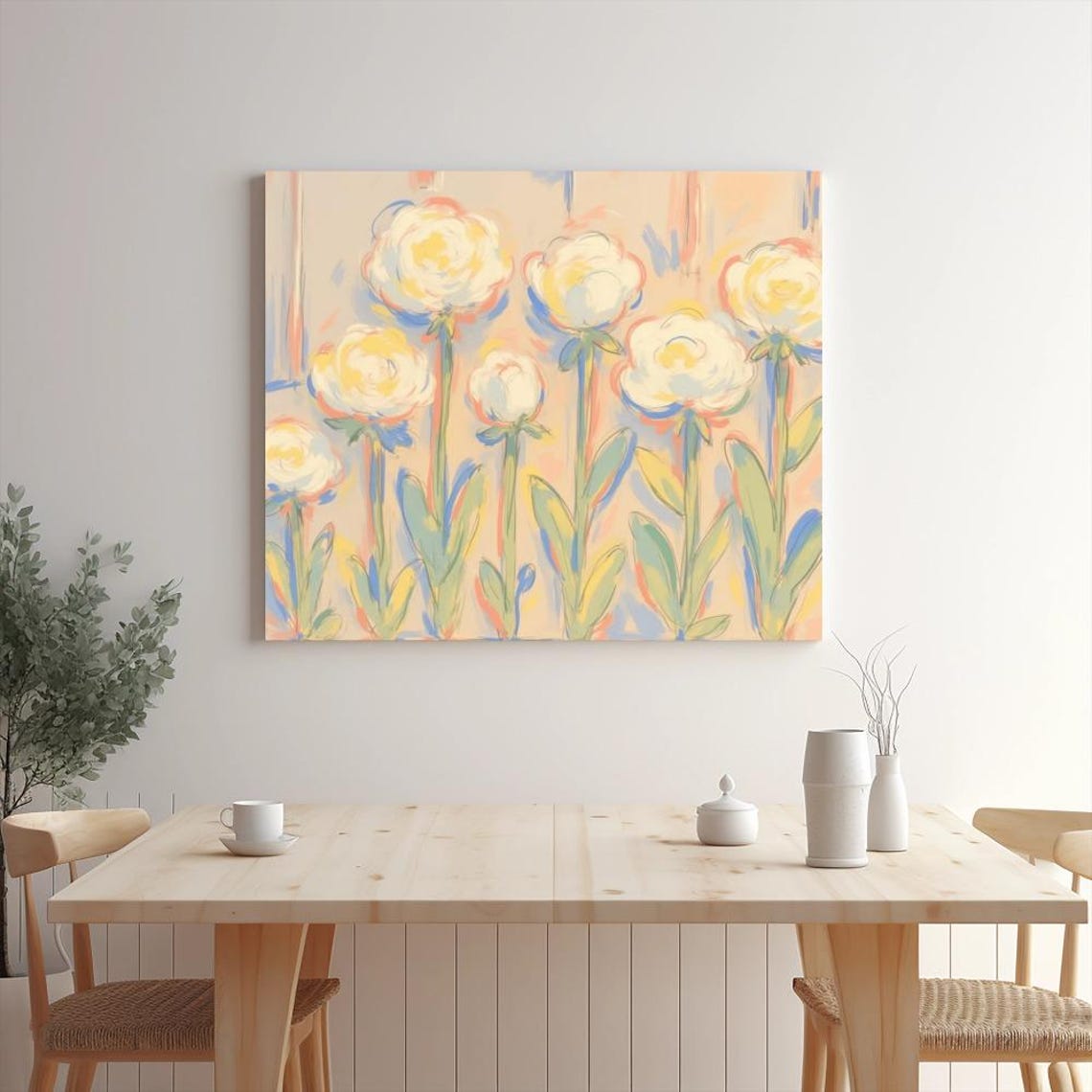 White Roses in Pastel Tones on Peach Soft Romantic Floral Art Poster