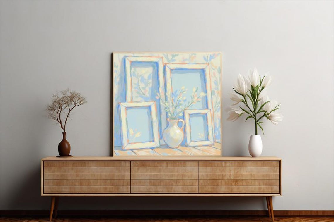 Pastel Picture Frames with Flower Vase Impressionist Still Life Poster