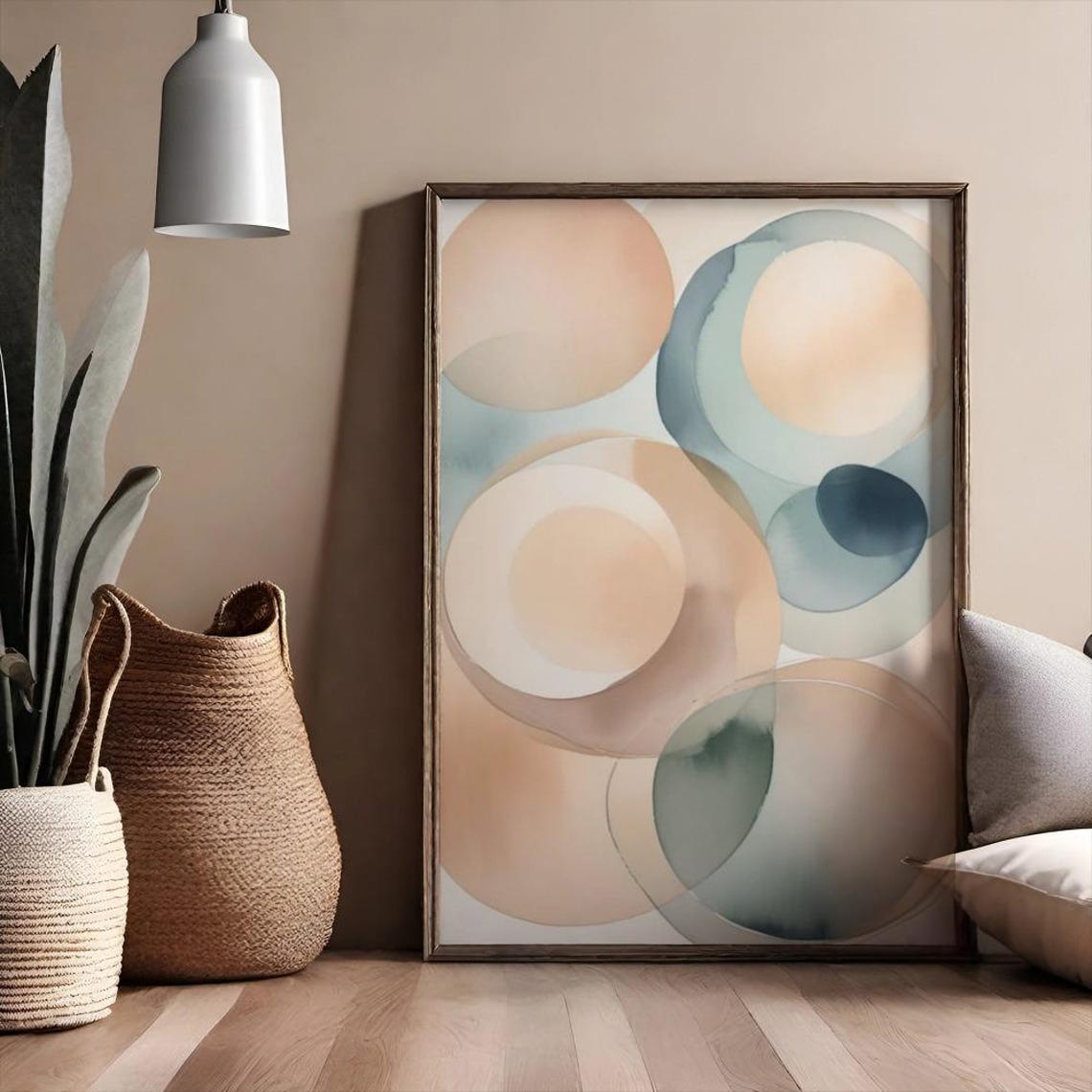 Translucent Cream Blue Circles Soft Watercolor Abstract Poster