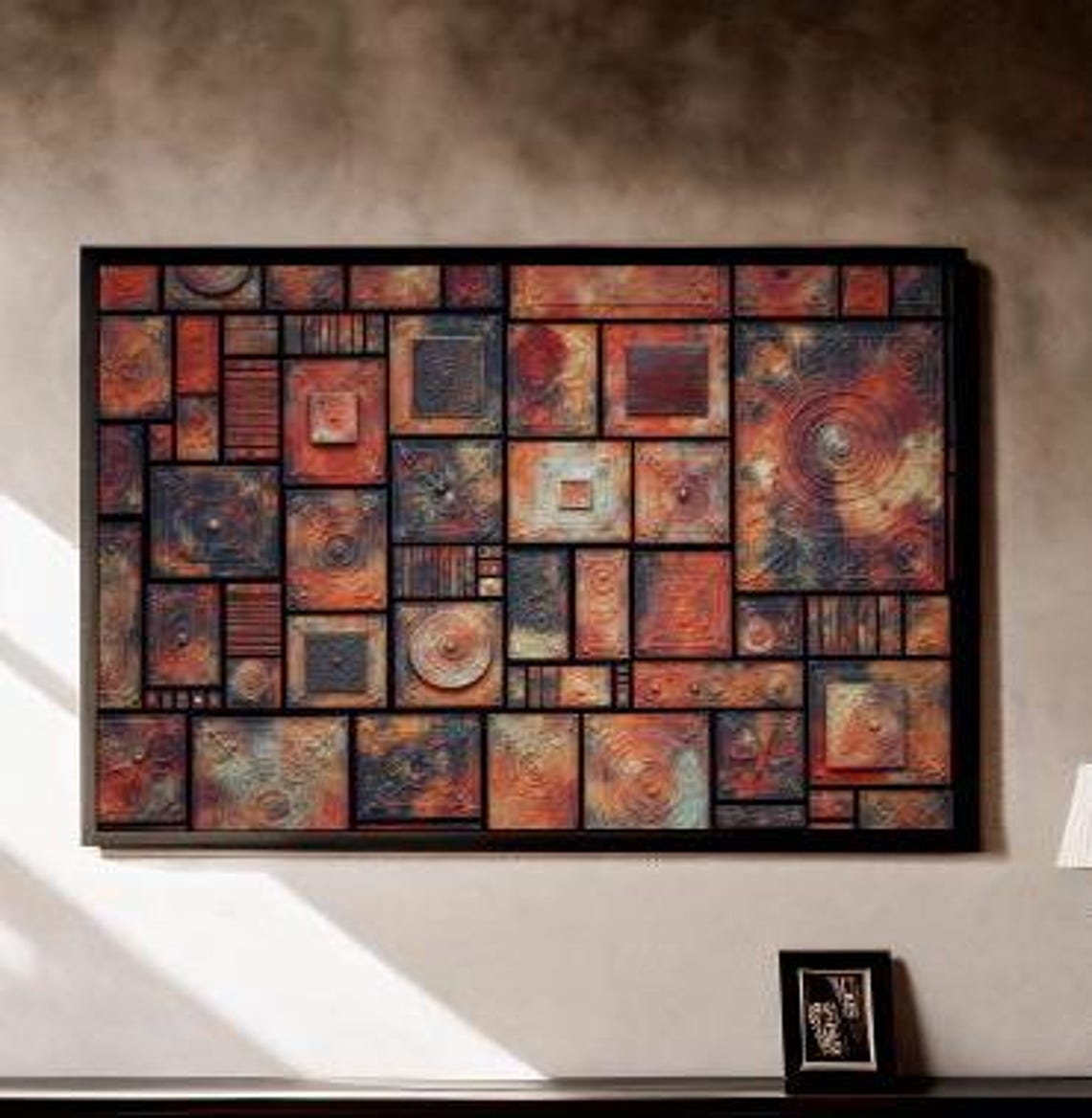 Embossed Mosaic Tile Grid Terracotta Spiral Textured Art Poster