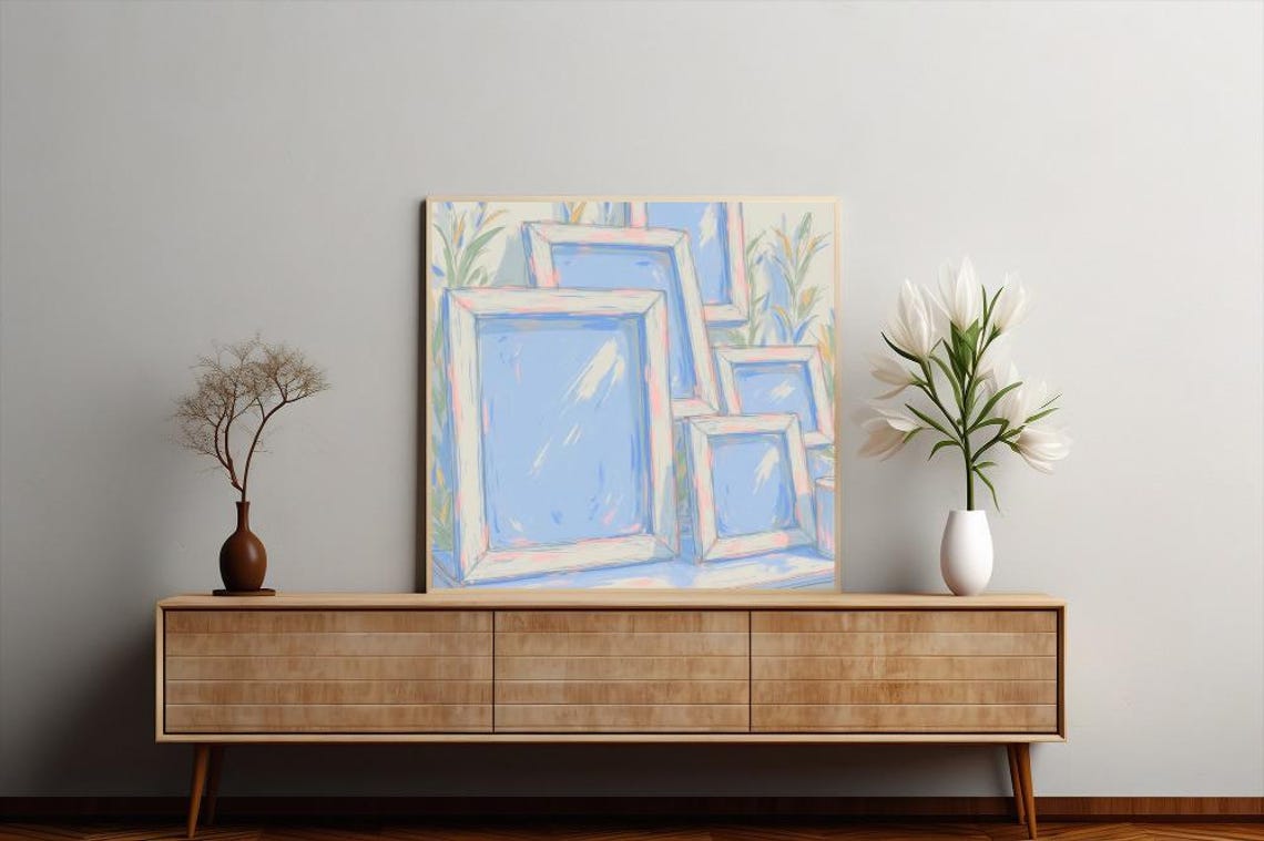 Layered Blue and Pink Picture Frames Impressionist Style Art Poster - Image 2