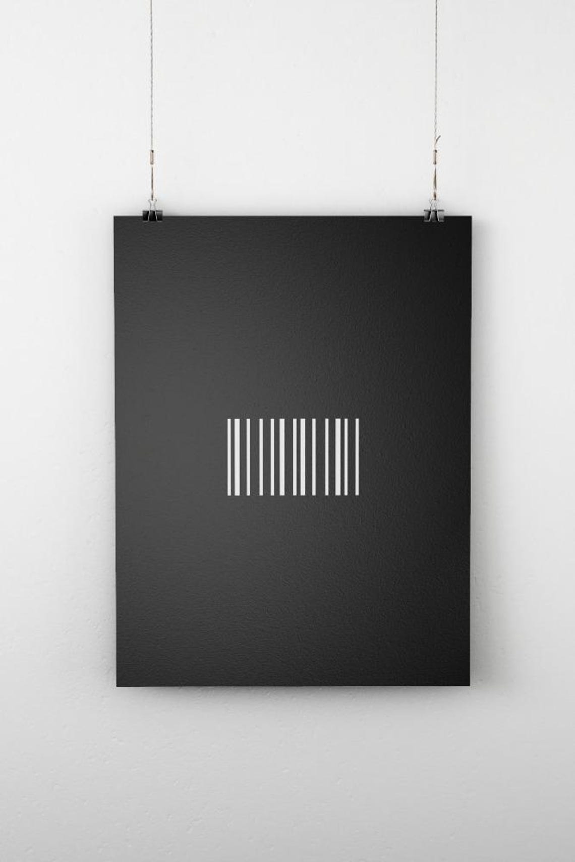 White Barcode Stripes Graphic Geometric Minimalist Black Poster