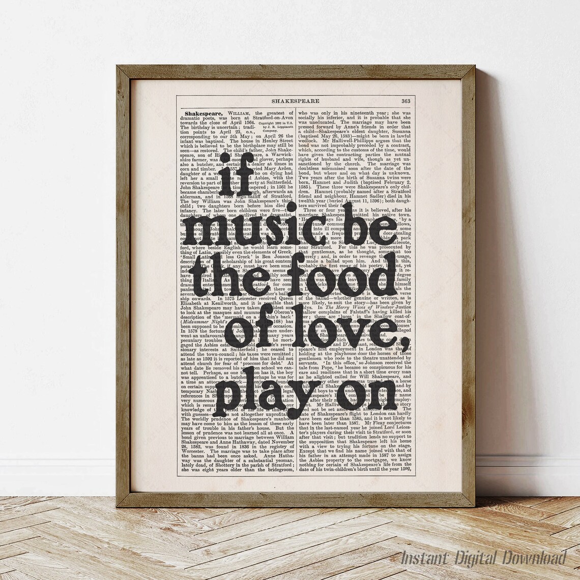 Shakespeare Twelfth Night Quote Art Print, Music Quote