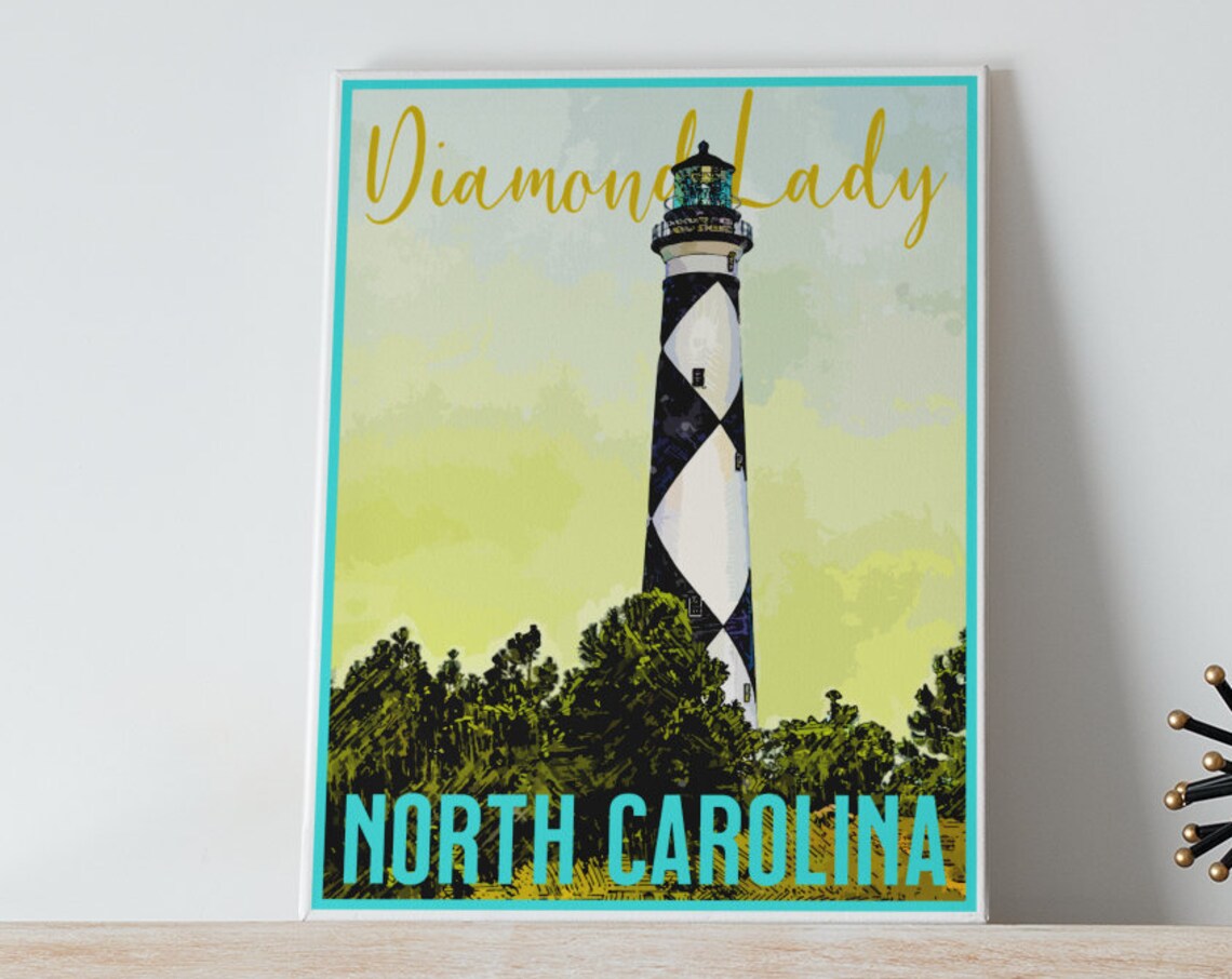 North Carolina Diamond Lady Lighthouse Vintage Travel Poster