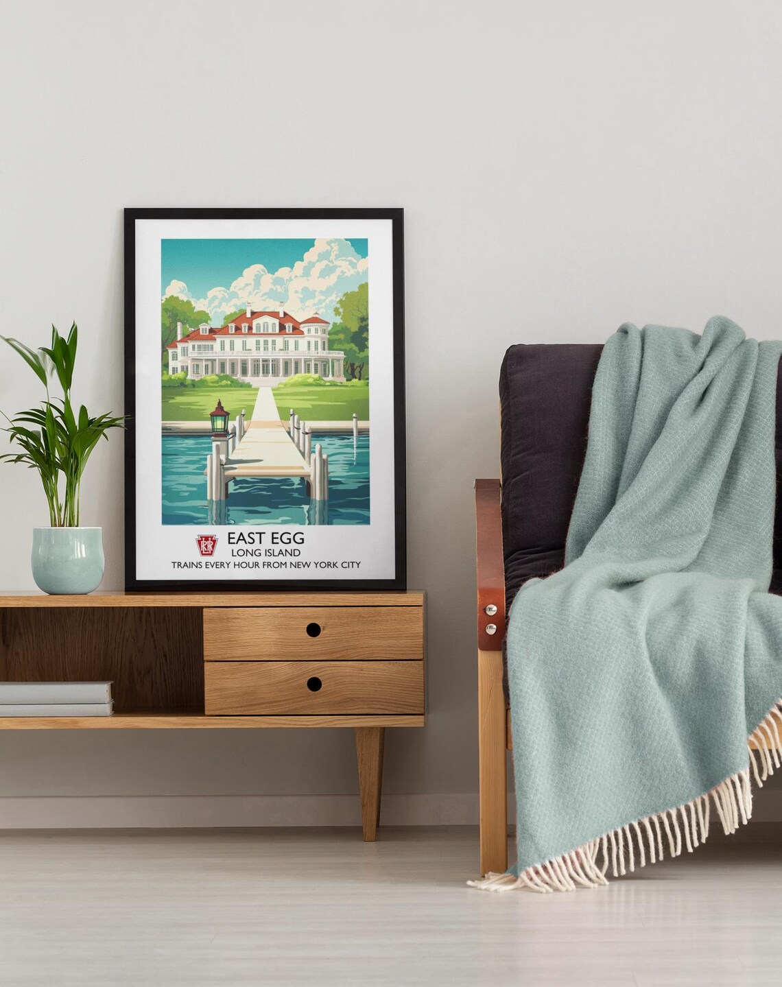 East Egg Long Island Waterfront Mansion Dock Vintage Travel Poster - Image 2