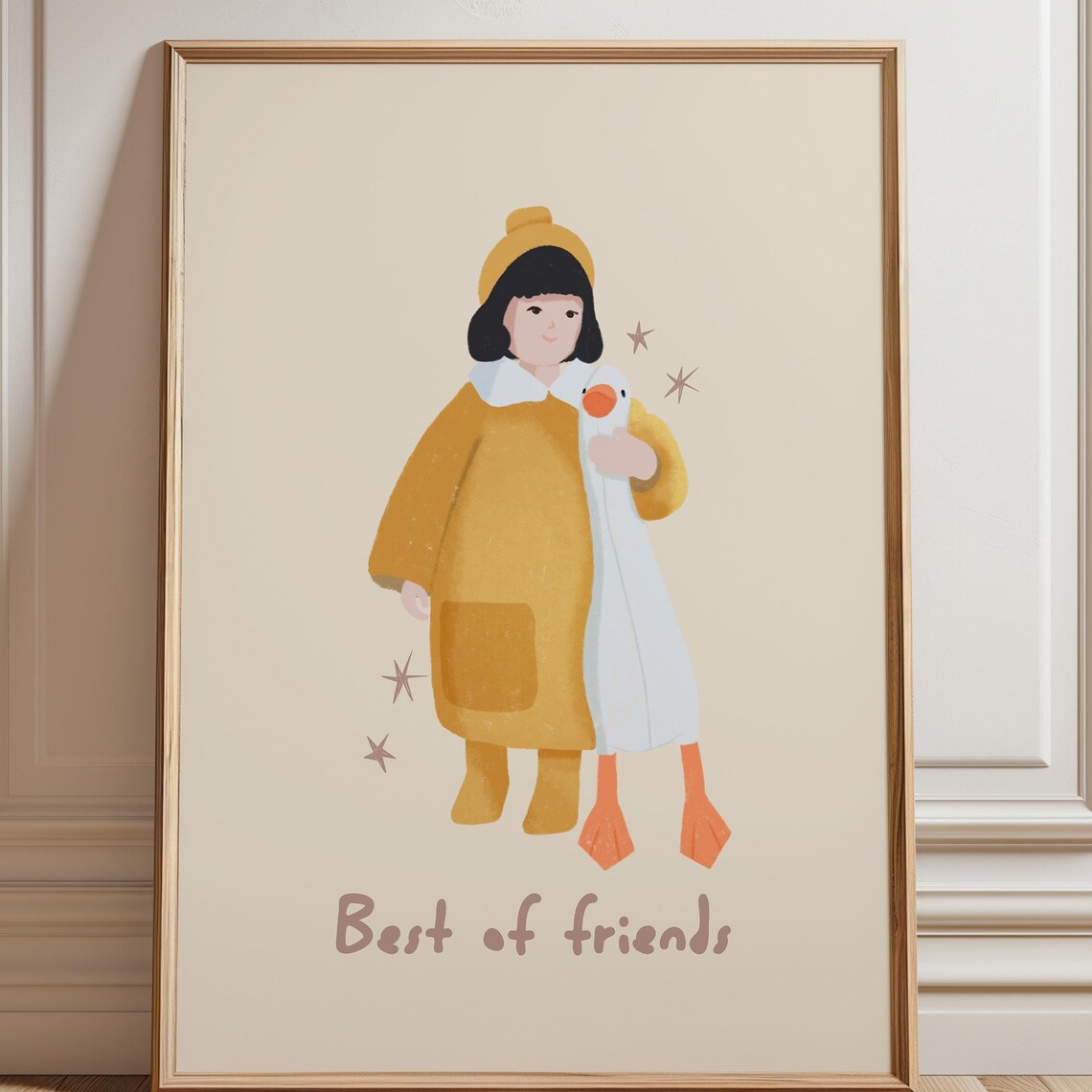 Best of Friends Girl and Goose Cute Hand Drawn Nursery Poster