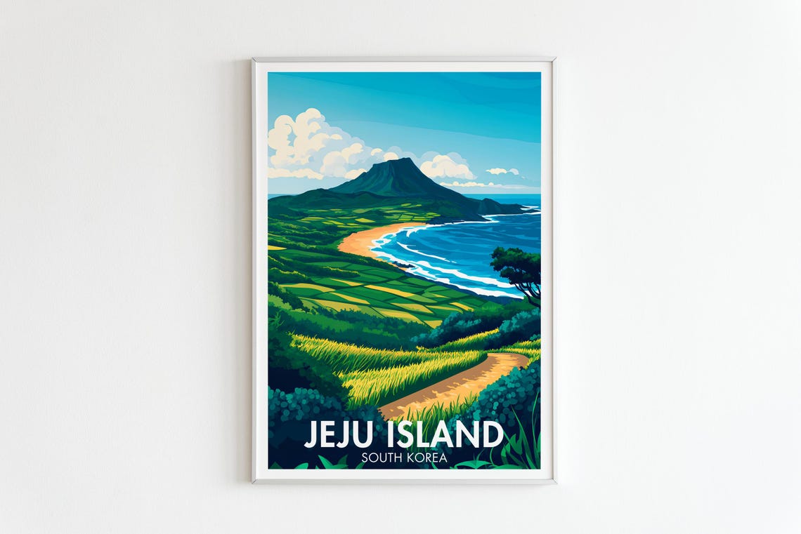 Jeju Island Travel Poster Jeju Painting Coastal And Nature South Korea Wall Decor Jeju Island Art Sunrise Peak Print - Image 5