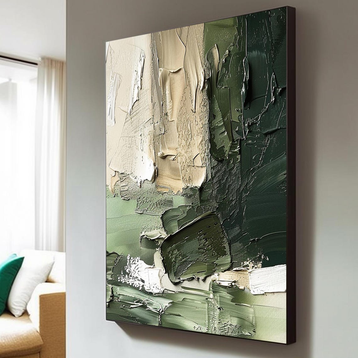 Olive Green Beige Abstract Brushstrokes Textured Modern Art Poster