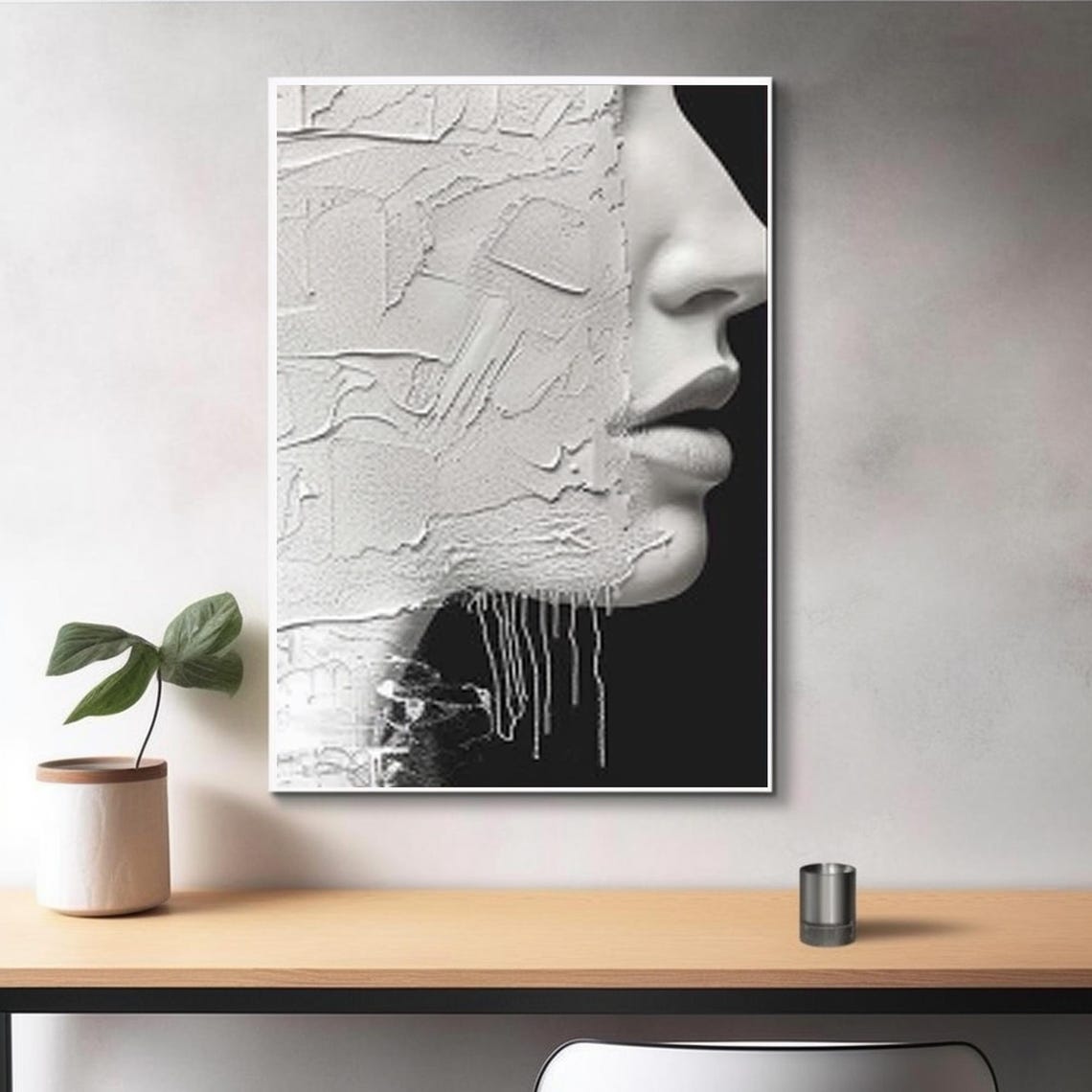 White Woman Profile Black Background Cracked Texture Art Poster - Image 3