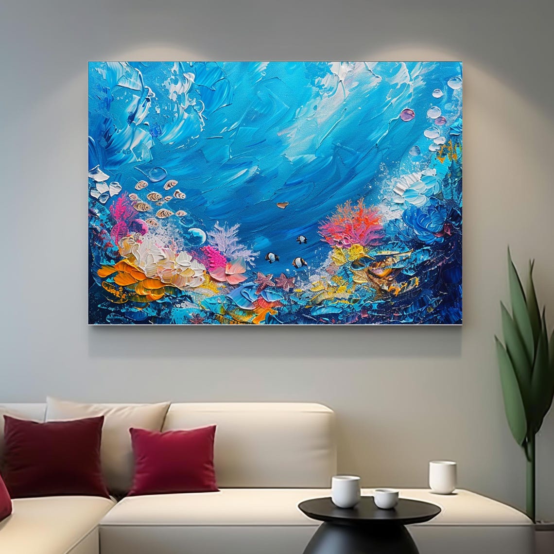 Blue Underwater World Coral Reef Fish Textured Ocean Art Poster - Image 4