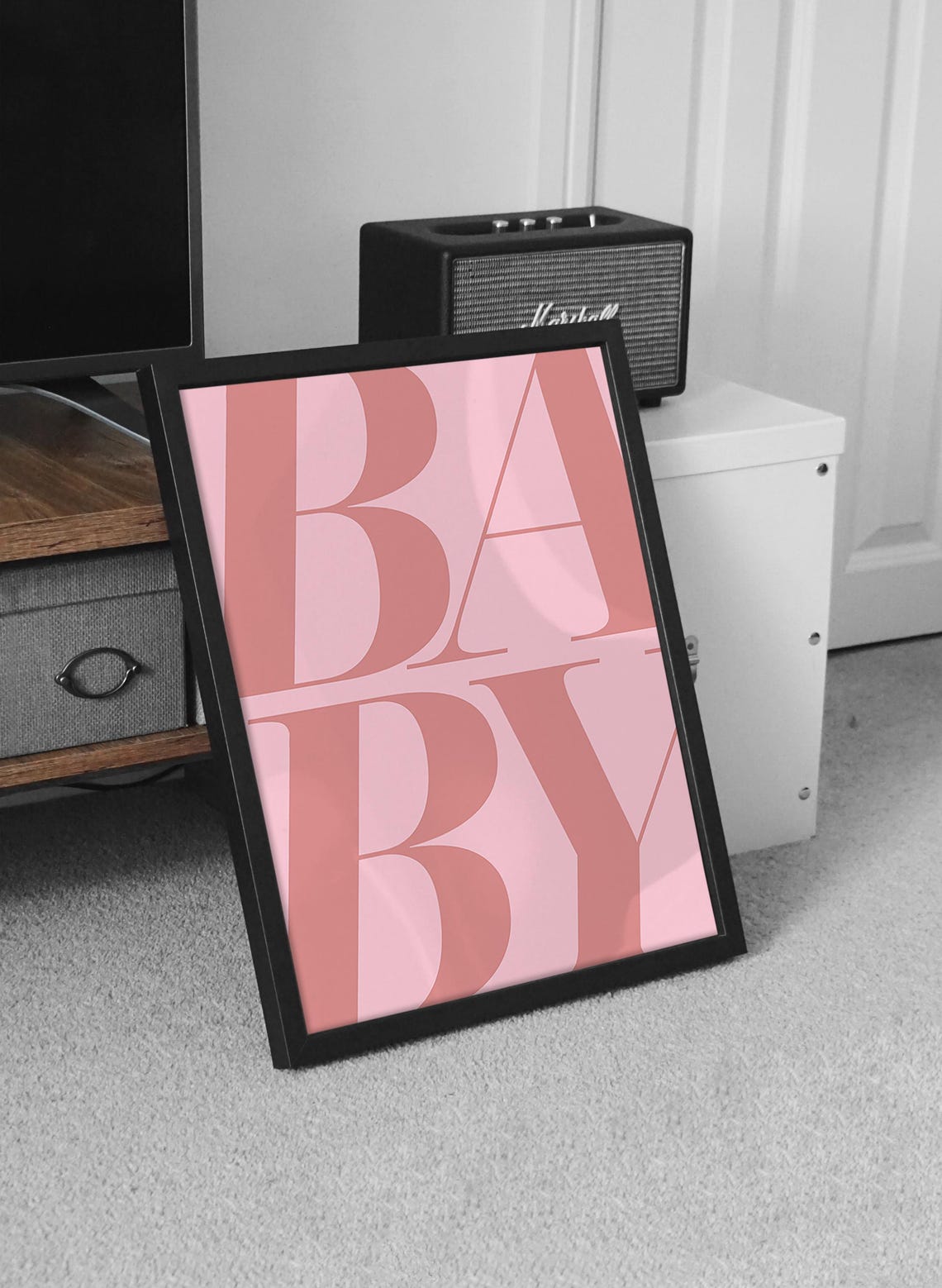 Baby Bold Typography Poster Pink Minimalist Nursery Wall Statement Art - Image 2