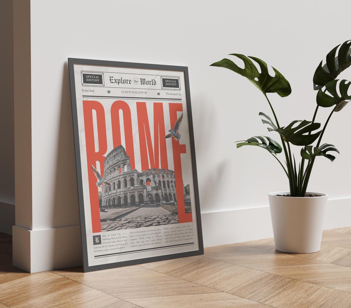 Vintage Retro Newspaper Style Rome Italy Colosseum Travel Poster - Image 4