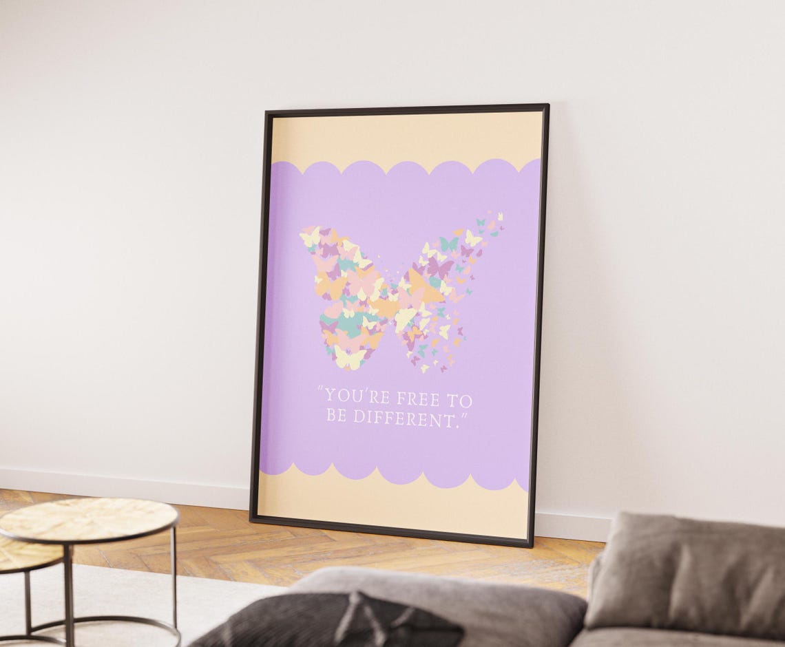 Youre Free To Be Different Butterfly Mosaic Poster Lavender Dreamy Art