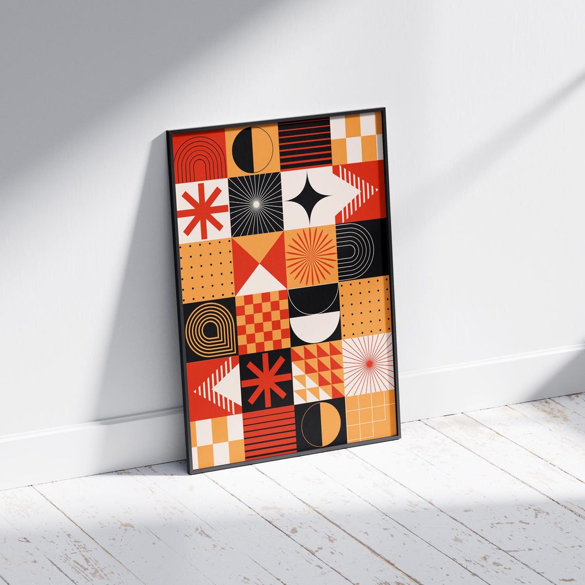 Retro Geometric Tile Grid Mid Century Modern Pattern Design Poster - Image 4