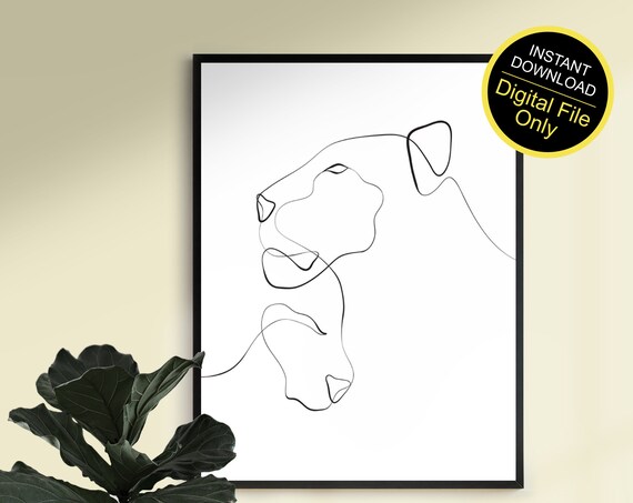 Continuous One Line Lion Head Drawing Minimalist Animal Art Print
