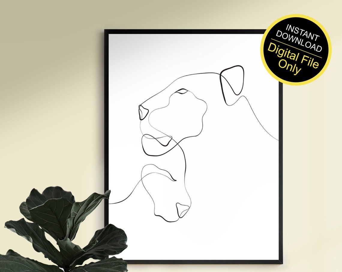 Continuous One Line Lion Head Drawing Minimalist Animal Art Print