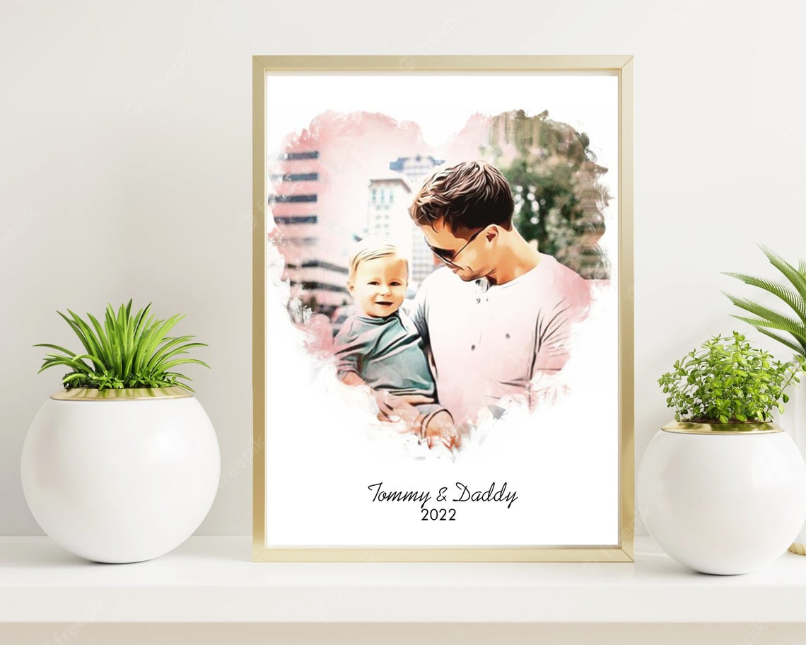 Bella and Daddy with Baby in Watercolor Heart Family Portrait Poster - Image 4
