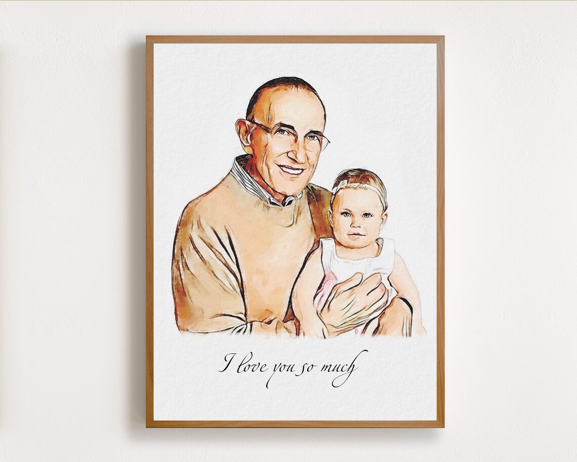 Father and Toddler I Love Dada Watercolor Family Portrait Poster - Image 3