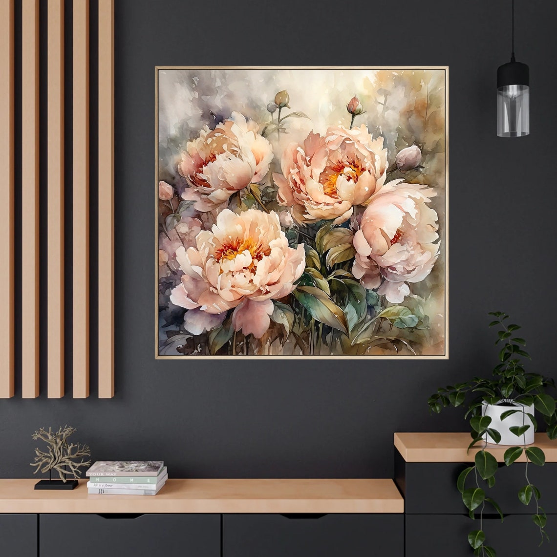 Blush Peony Blooms Watercolor Bouquet Soft Neutral Floral Poster - Image 2