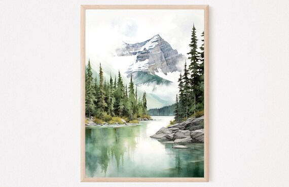 Banff National Park Emerald Lake Snowy Peak Pine Forest Poster