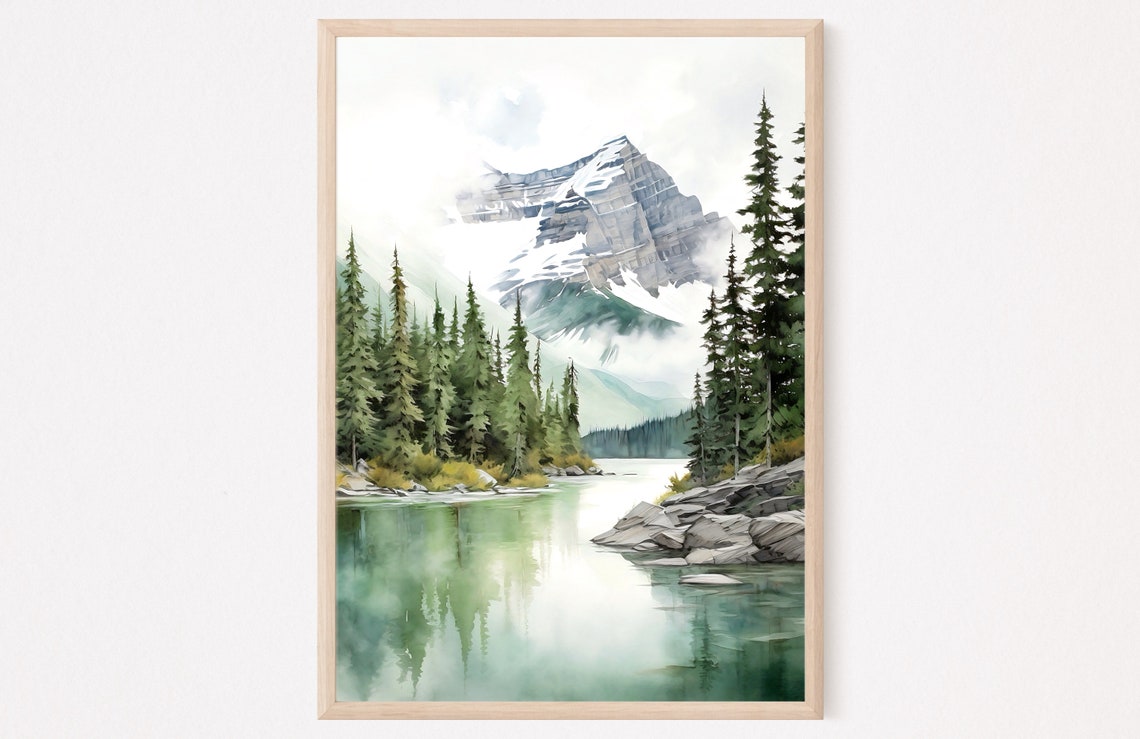 Banff National Park Emerald Lake Snowy Peak Pine Forest Poster