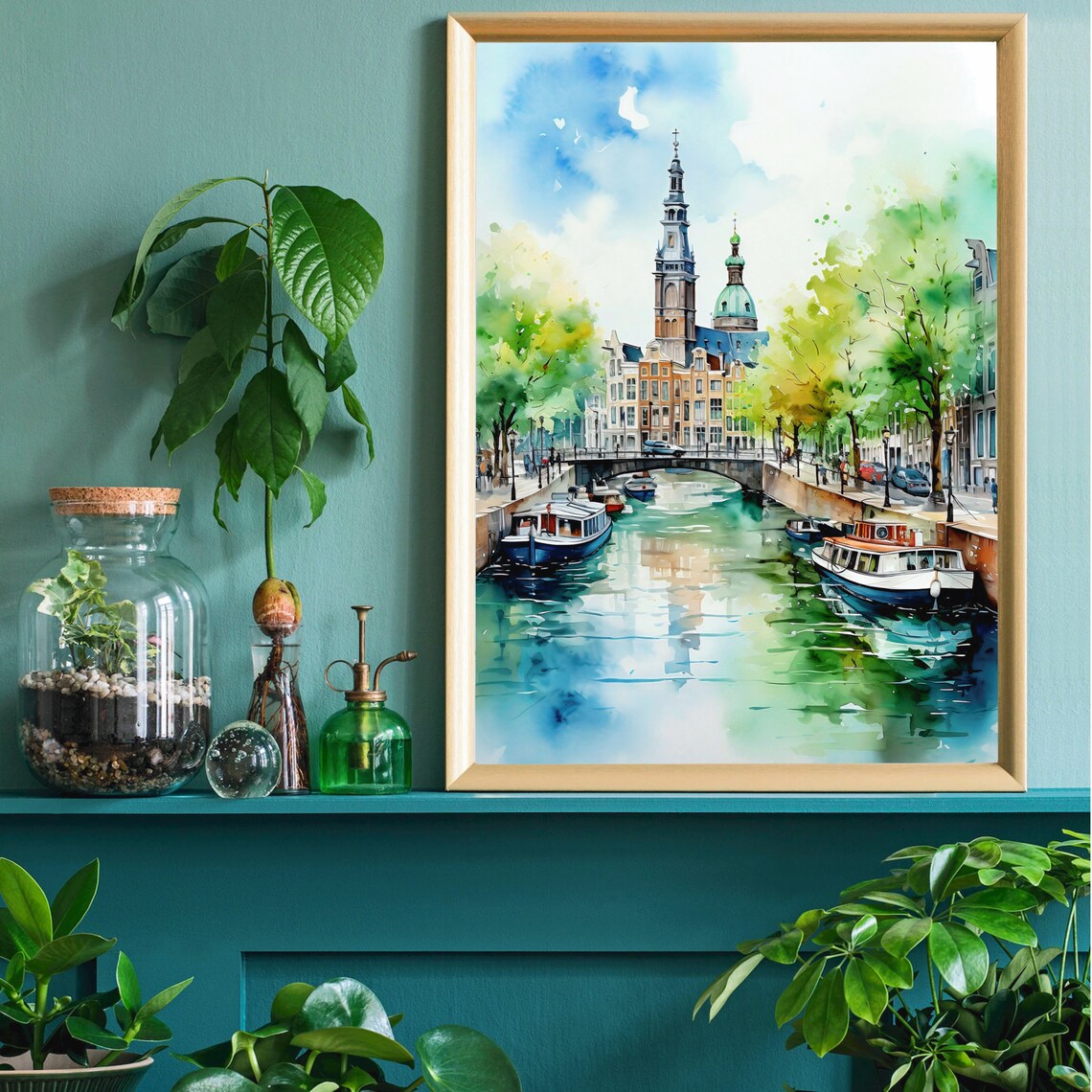Amsterdam Canal Houses Large Watercolor Poster - Image 2