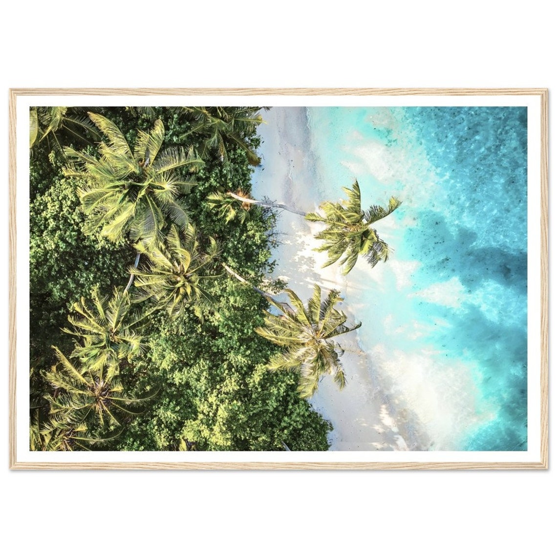 Aerial Tropical Beach Palm Trees And Turquoise Ocean View Poster