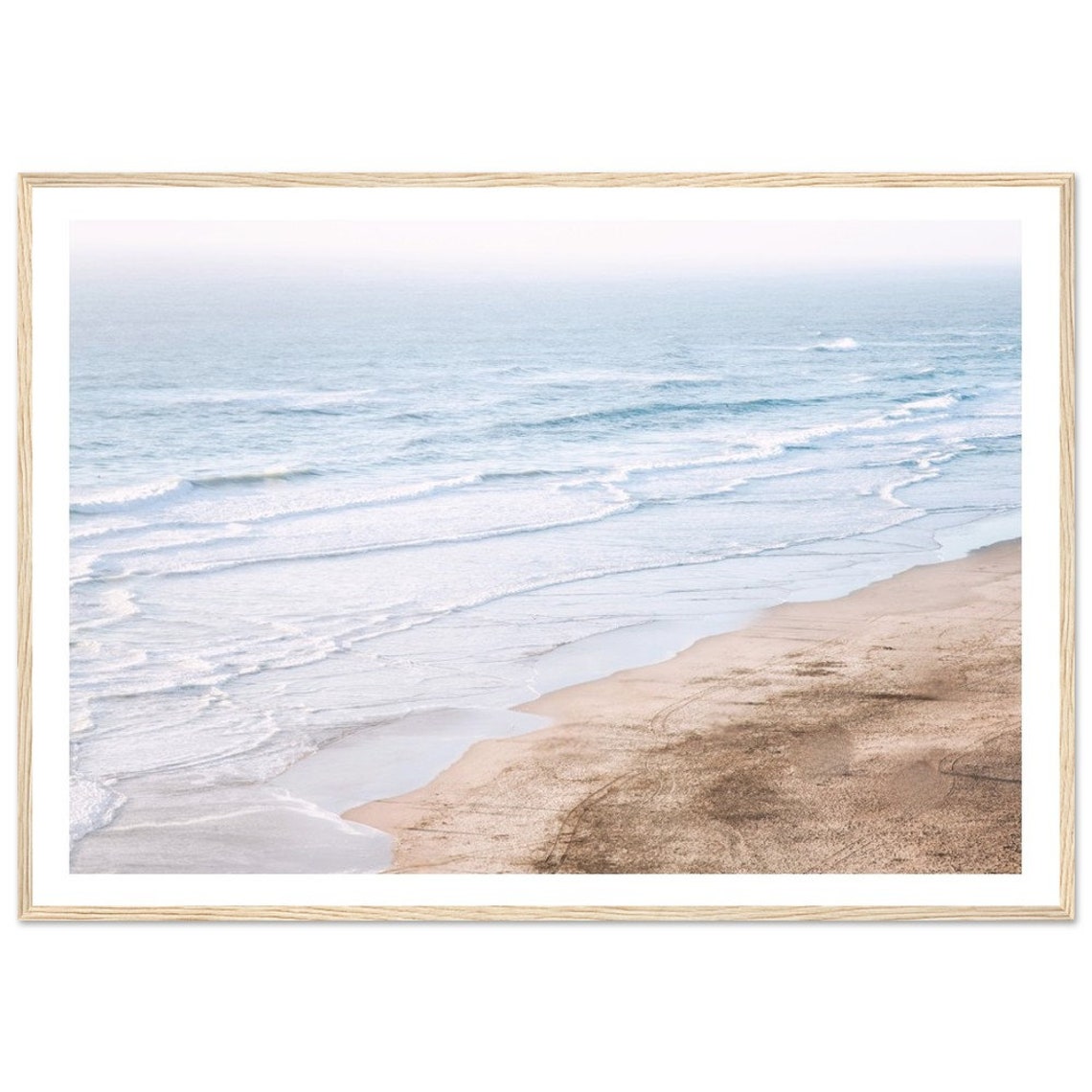 Minimalist Beach Shoreline Soft Waves Light Coastal Photo Poster