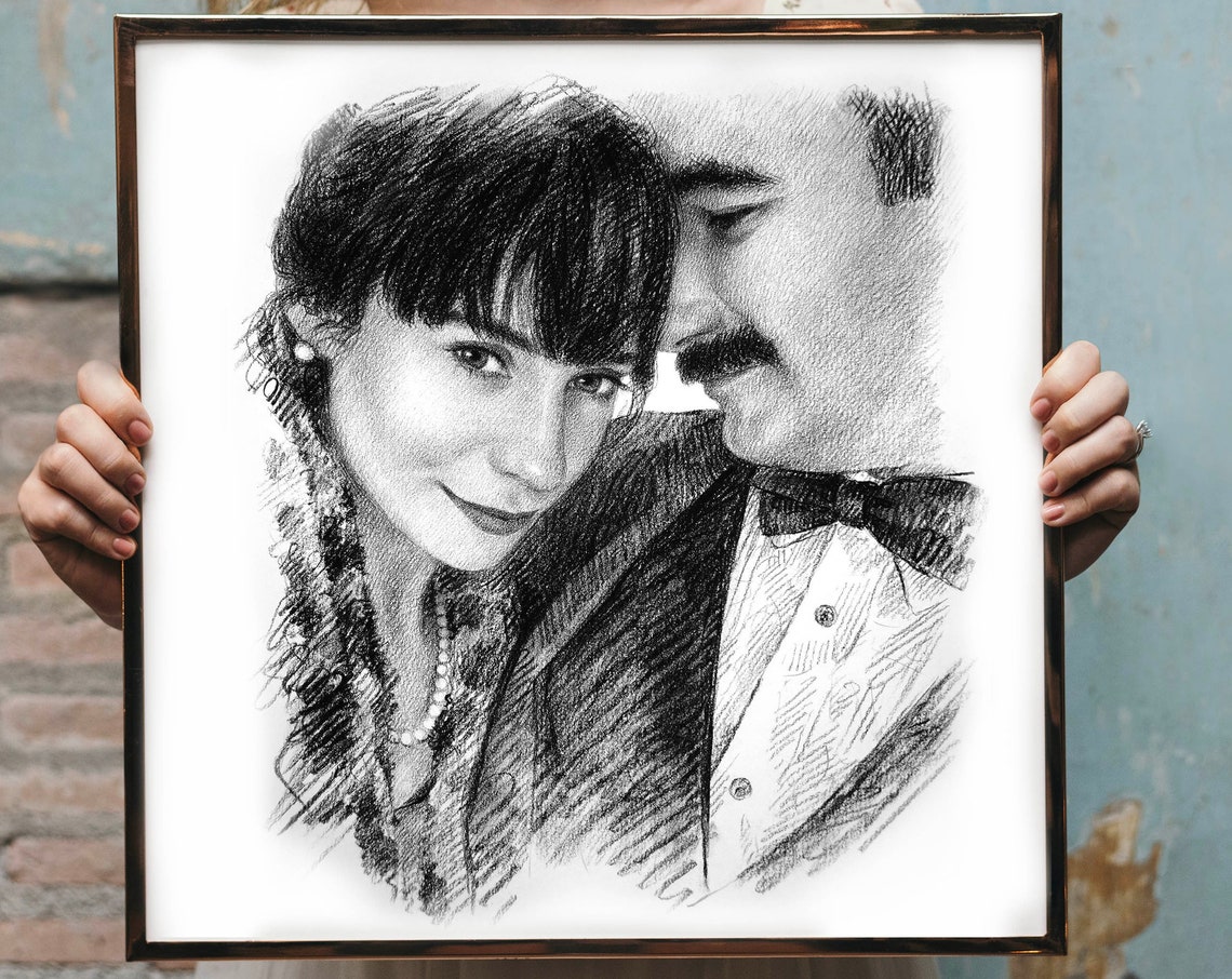 Bearded Man Kissing Her Forehead Custom Charcoal Portrait Print - Image 8