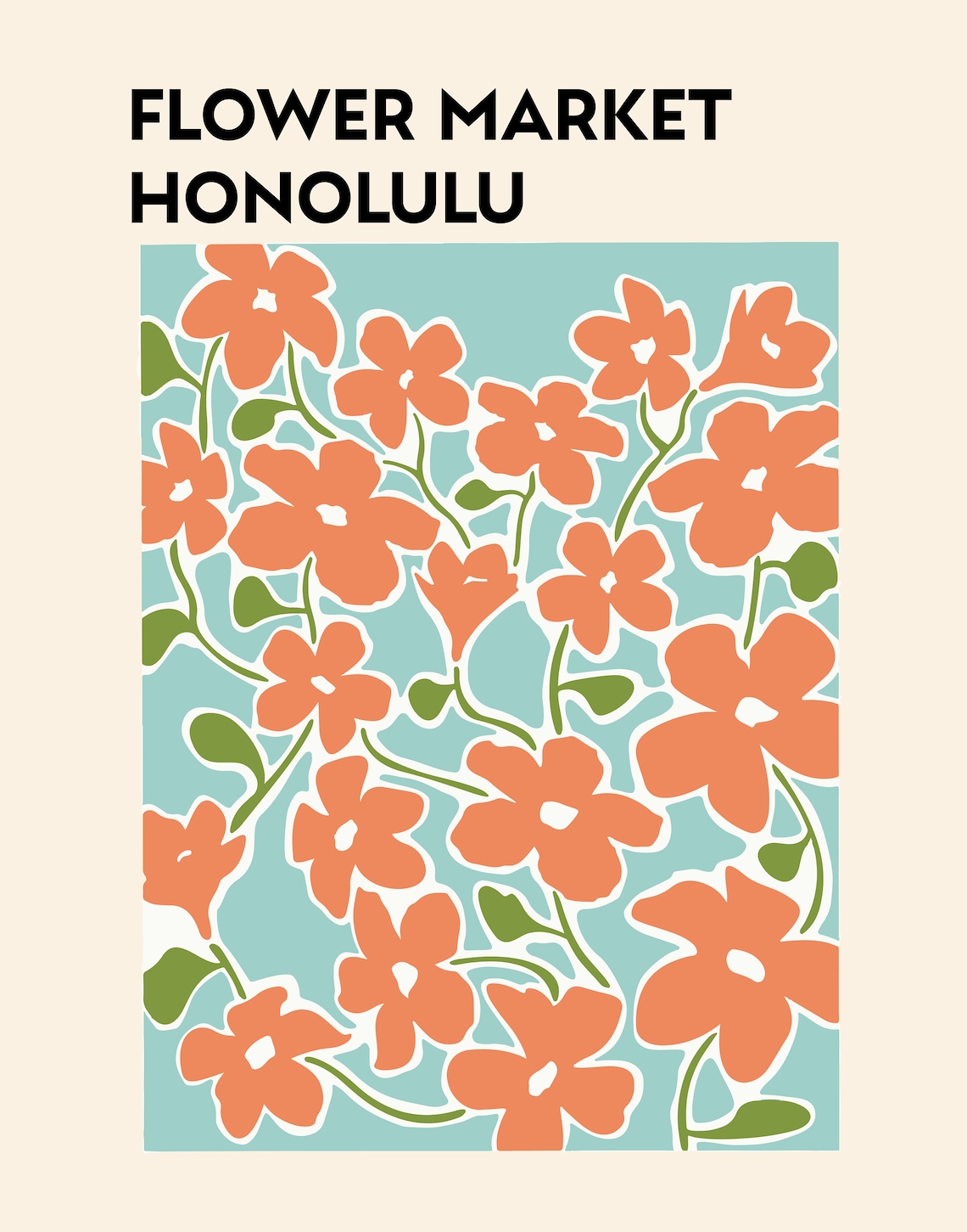 Honolulu Hawaii Flower Market Coral Blossom Botanical Art Print - Image 3
