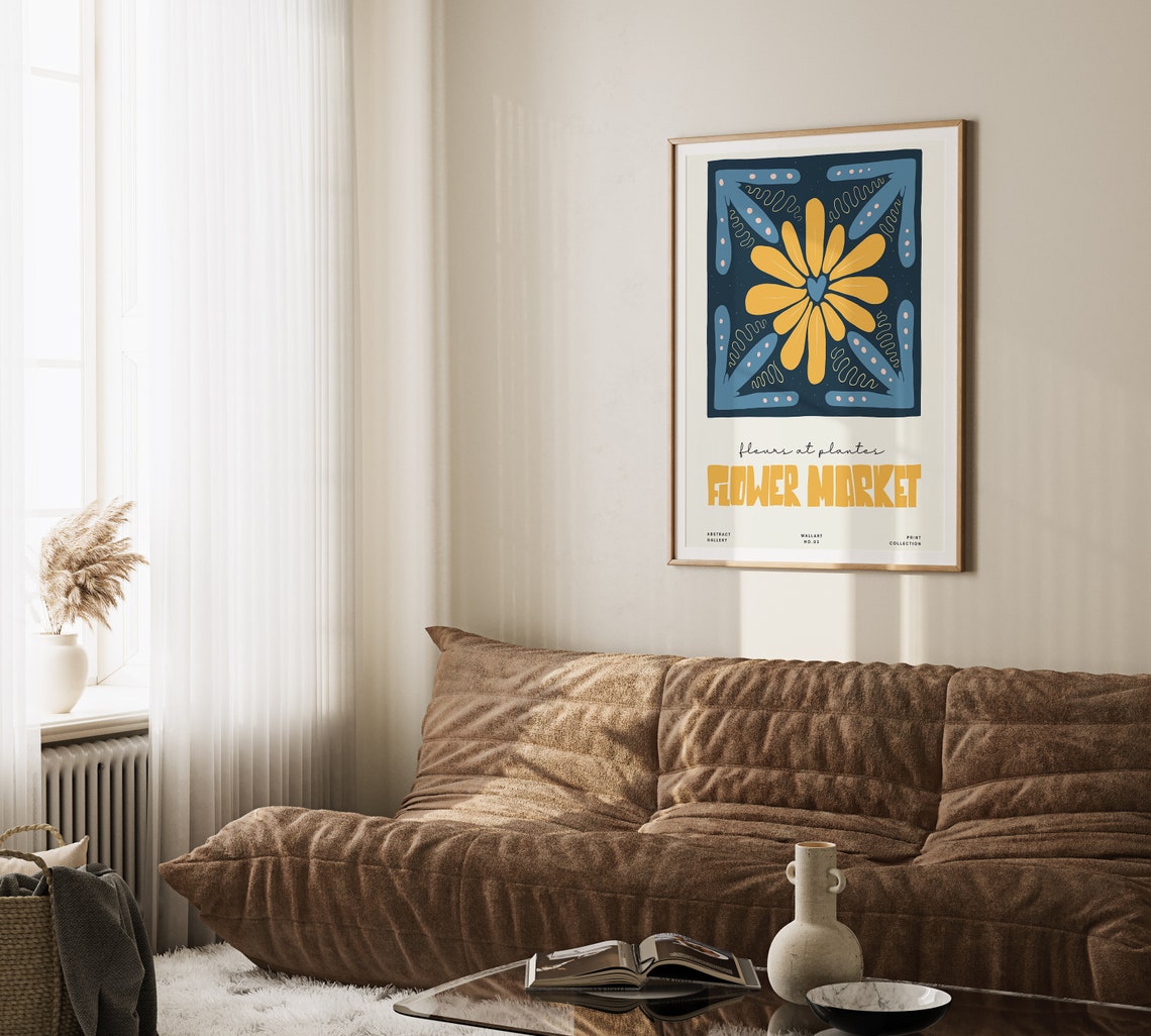 Flower Market Blue Tile Yellow Bloom Botanical Gallery Poster - Image 3