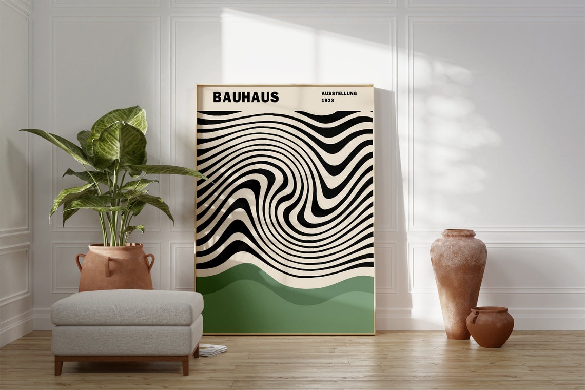 Bauhaus 1923 Wavy Black Optical Lines Exhibition Gallery Art Poster - Image 3
