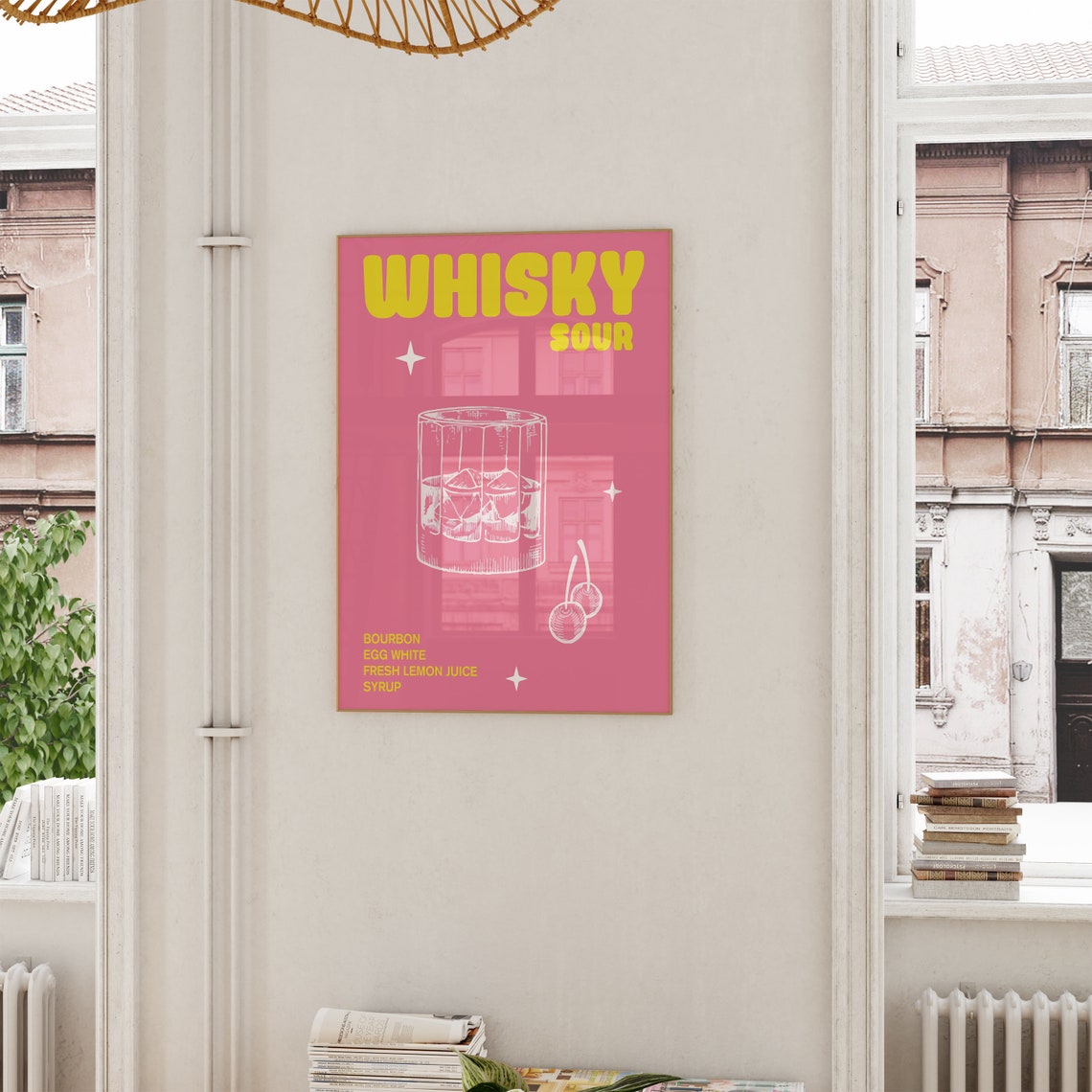 Whisky Sour Pink Cocktail Recipe Retro Vintage Bar Wall Poster - Image 5