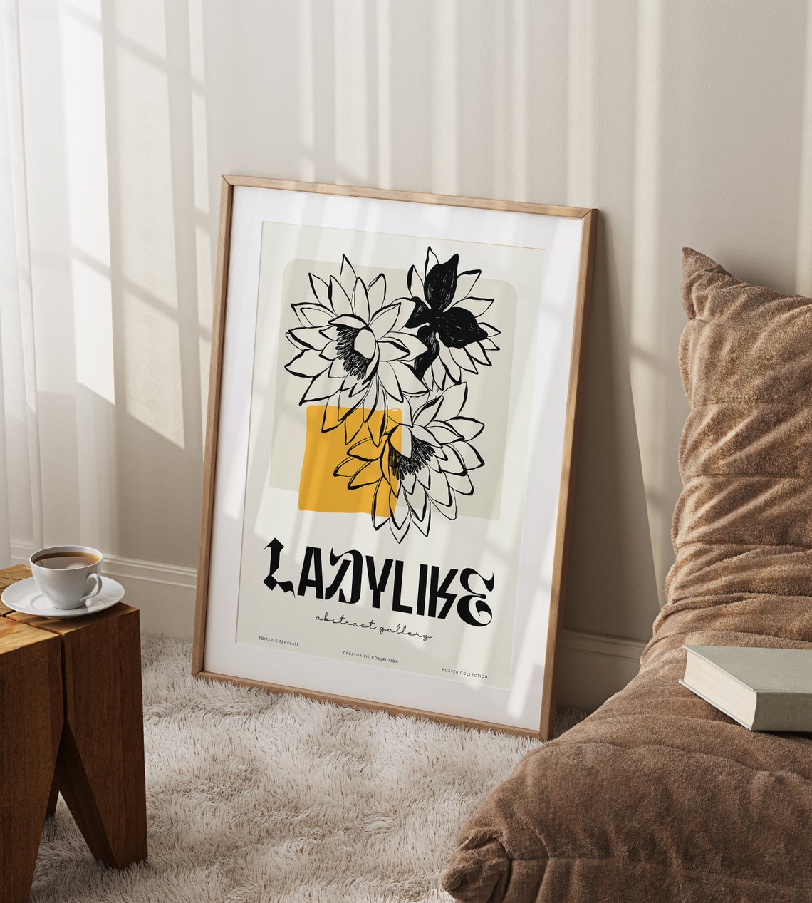 Ladylike Abstract Gallery Floral Print with Black Ink Blooms on Cream - Image 2