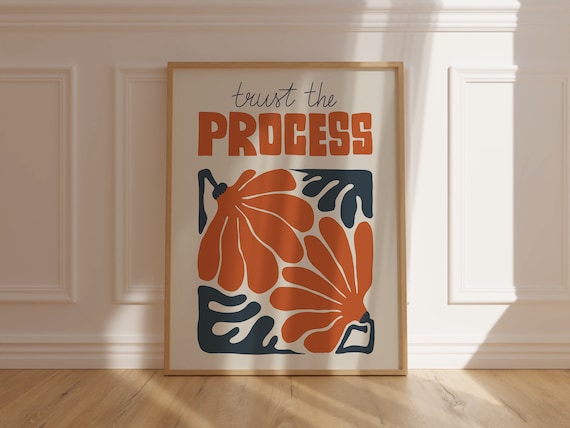 Trust the Process Botanical Orange Floral Retro Quote Poster