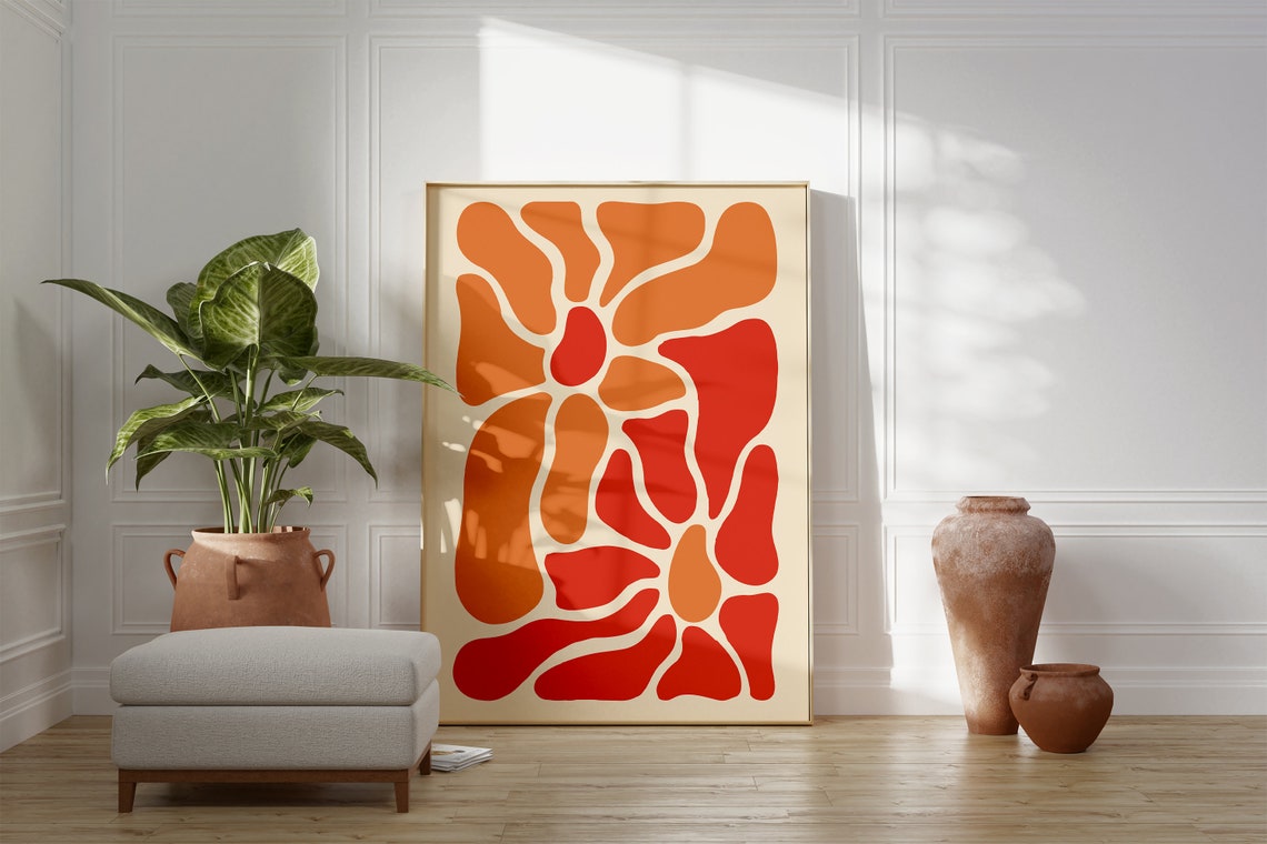 Matisse Style Red Orange Organic Pebble Shapes Decorative Poster - Image 2