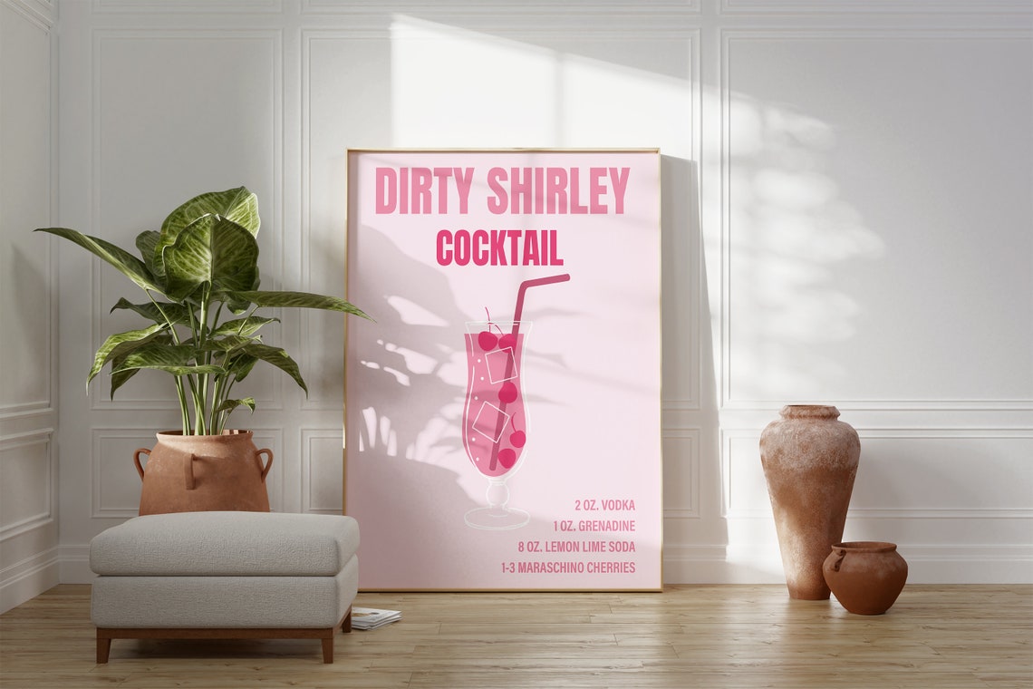 Dirty Shirley Cocktail Recipe Blush Pink Retro Bar Drink Poster - Image 3