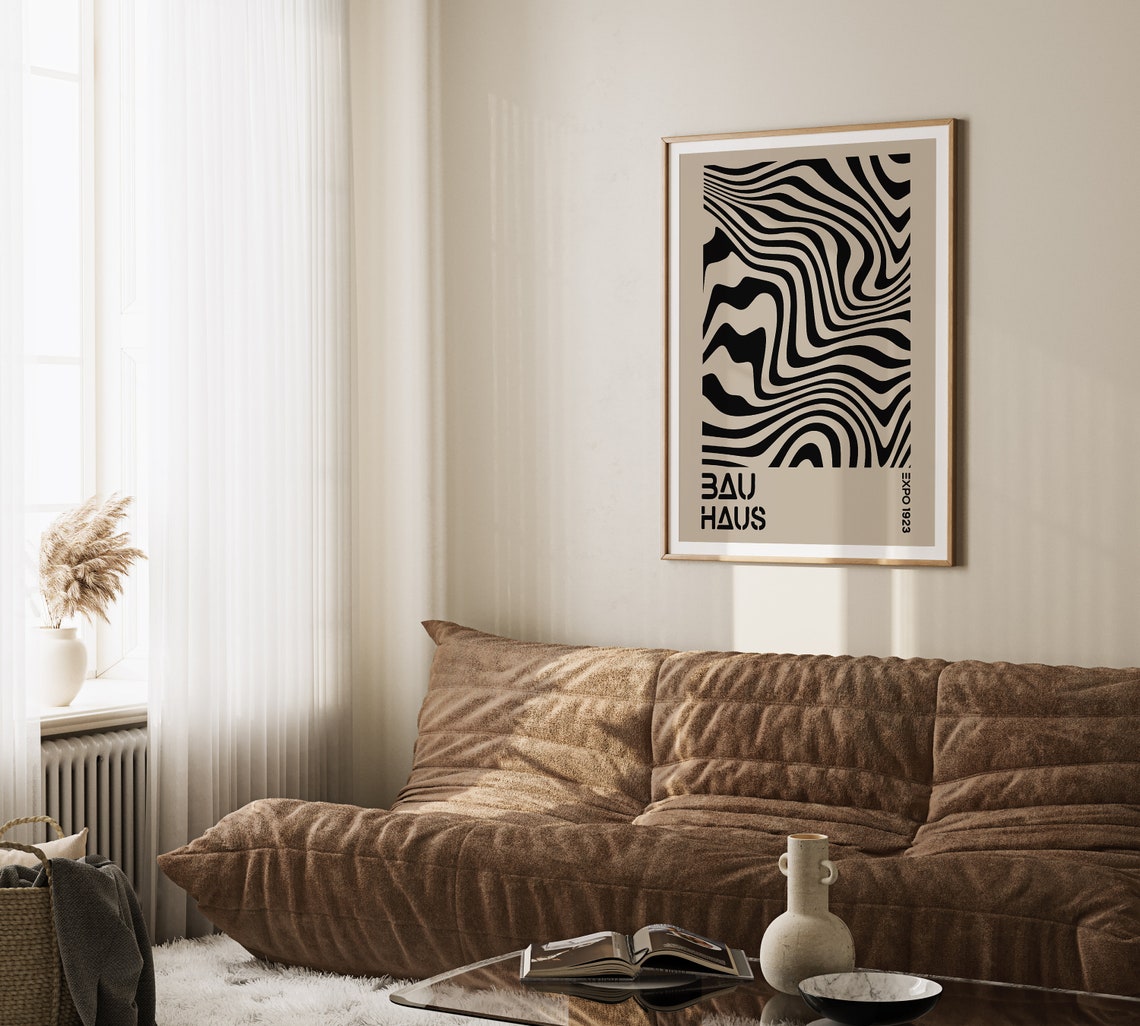Bauhaus Expo 1923 Black Wavy Lines Bold Modernist Art Poster - Image 2