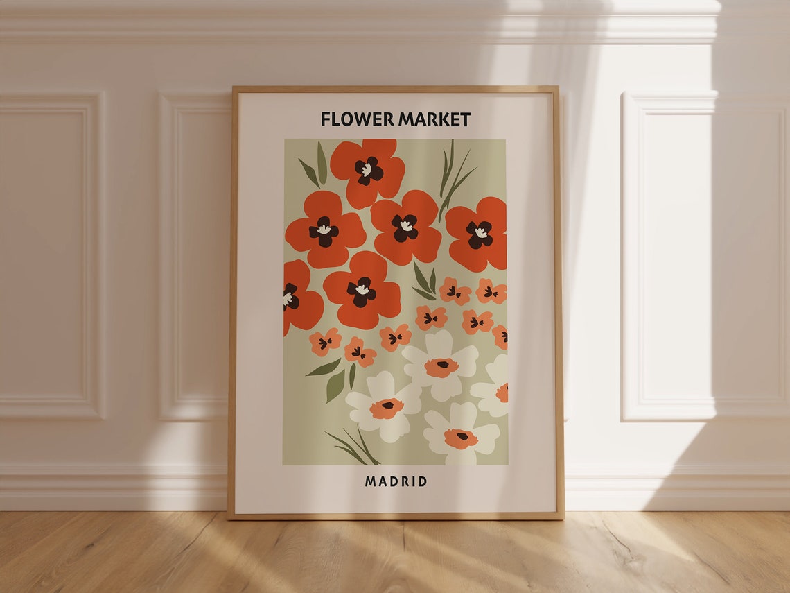 Madrid Spain Flower Market Red Poppies Botanical Decor Art Print - Image 6