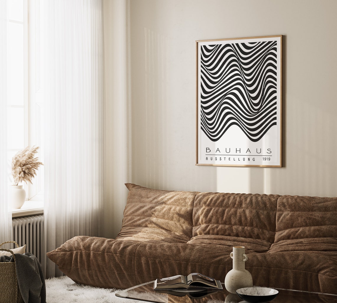Bauhaus Ausstellung 1919 Black White Wavy Optical Design Poster - Image 3