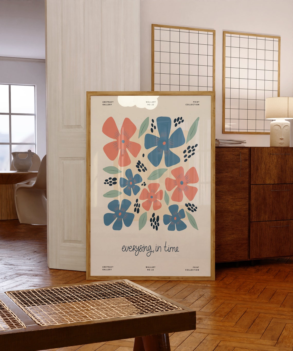 Scripted Phrase Red Blue Floral Abstract Gallery Style Poster - Image 5